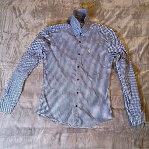 Father‎ Sons Mens Blue Gingham Stretch Slim Fit Muscle Long Sleeve Shirt Medium